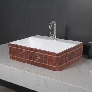 Évier de comptoir en ciment effet terrazzo rustique au design moderne, lavabo décoratif écologique pour salle de bain - Product Image 5