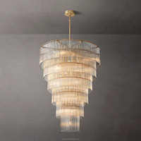 Grand lustre moderne en acier inoxydable doré avec cristaux, luminaire suspendu pour hôtel, restaurant, salle de banquet, villa, décoration