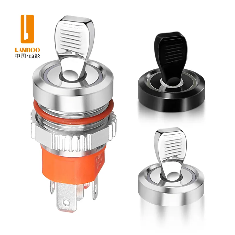 LANBOO — interrupteur à bascule métallique, bouton-poussoir étanche IP65, 16mm, 16a, étanche, avec indicateur, 5-24V 220V, vente directe d'usine