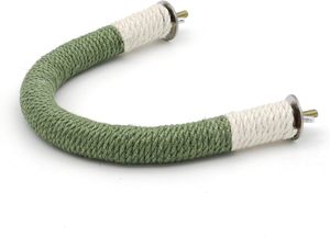 Toptan Ekolojik Dostu Stoklu Kuş Tüneği U Şeklinde Kenevir Halatlı Yeşil Ahşap Papağan Tüneği - Product Image 2