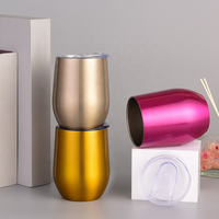 Gobelet à vin en acier inoxydable pas cher de 12 oz, thermique sous vide, réutilisable, écologique, portable, mug à café avec couvercle et paille, fête, anti-fuite