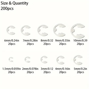 304 Stainless Steel <b>E</b> <b>Clip</b> External Retaining Ring Washer Assorted Kit 200Pcs 1.5Mm To 10Mm For Shaft Applications - Product Image 3