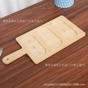 เขียงไม้ไผ่สามช่อง สีไม้ธรรมชาติ สำหรับเสิร์ฟของว่างและขนมปัง - Product Image 3