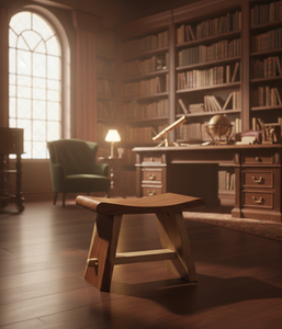 Taburete Curvo de Madera Suar Hecho a Mano con Grano Orgánico en Tonos Cálidos, Estilo Industrial Ecológico, el Toque Perfecto para el Dormitorio Moderno - Product Image 1