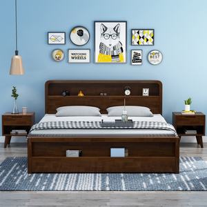 Lit double moderne et simple avec rangement, en bois, pour chambre à coucher – Meubles de maison très demandés - Product Image 5