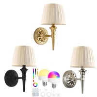 Lampe murale sans fil à LED de style américain, alimentée par batterie, avec abat-jour en tissu, idéale pour les couloirs d'hôtel, les salons et les chevets.
