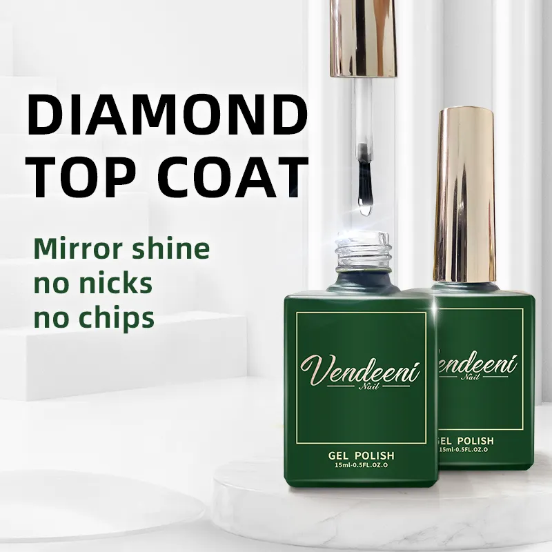 Best Top Coat Oem Low Moq Free Sample 15ml Diamond High Gloss Shining Lasting Over 45days Nail Gel Polish Top Coat