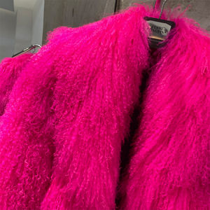 Cappotto di pelliccia di vera mongolia lungo cappotto di pelliccia di pecora rosa caldo lungo da <span class=keywords><strong>donna</strong></span> - Product Image 3