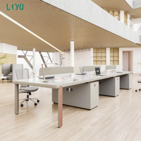 Poste de travail modulaire moderne pour 3 personnes, bureau en banc, poste de travail en open space pour équipe avec panneau de séparation pour l'intimité