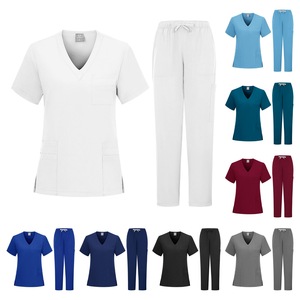 Women's Scrub Set V-Neck Short Sleeve Blue Medical Uniform Hospital Workwear Split Design With Pockets For Nurses And Staff - Product Image 4