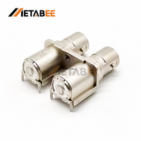Connecteur BNC femelle double port à angle droit pour carte PCB, 75 Ohm, montage traversant, réceptacle coaxial pour communication audio et vidéo