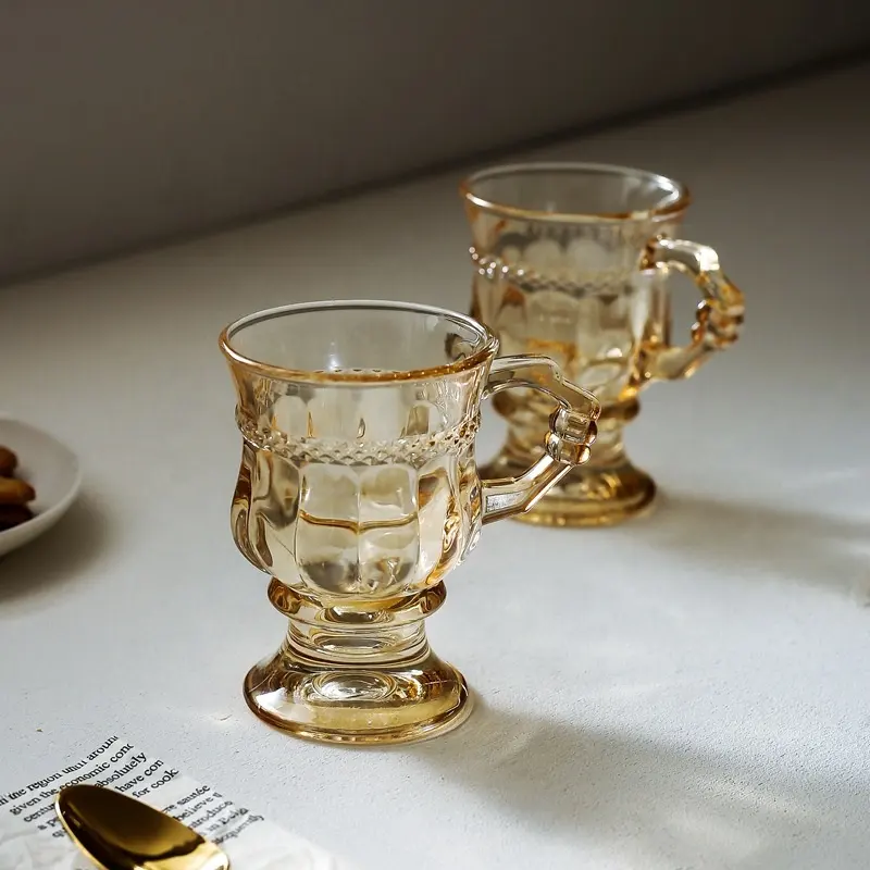 Uchome Ins Retro Amber Glas Reliëf Beker Water Glas Foto Koffiekopje Franse Wijn Glas