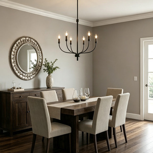 Lustre suspendu moderne noir personnalisable à 6 lumières en fer, alimentation directe usine, culot E12 E14, pour intérieur maison et hôtel - Product Image 5