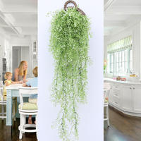 Guirlande de feuilles de fougère artificielles en plastique réaliste sur mesure pour plafond, plantes murales suspendues en herbe artificielle verte, vente en gros