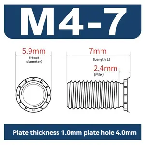 FH-M4 * 7 Große Menge verzinkter Kohlenstoffs tahl Rundkopf niet schrauben