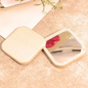 Portable Beechwood Hand <b>Mirror</b> <b>Square</b> Travel Makeup <b>Mirror</b> with Rotating Lid - Product Image 5