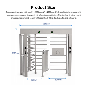 Tourniquet pleine hauteur en acier inoxydable avec lecteur RFID et déverrouillage d'urgence pour portique d'accès fauteuils roulants, idéal pour les communautés résidentielles et les bâtiments gouvernementaux - Product Image 3