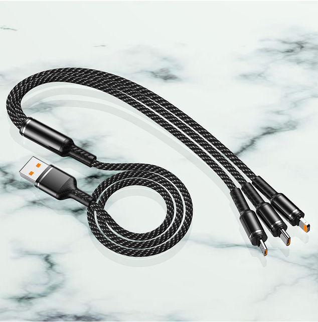Business Gift Three-in-One Weaving Charging Data Cable USB-A/Micro USB/Type-C Nylon Braided 100W Fast Charge 5A Customizable