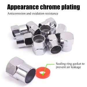 Chrome Plated Hex Valve <b>Cap</b> 13mmx10mm Universal Tubeless Tire <b>Dust</b> Cover With Gasket For Car Repair - Product Image 4