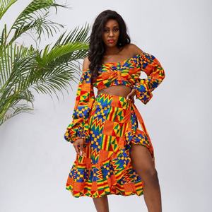 Женский комплект из двух предметов с юбкой с открытыми плечами и длинным рукавом, африканский дизайн платья Kitenge - Product Image 4