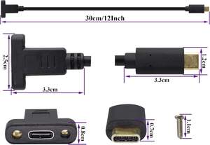 Cable Adaptador USB Tipo C 3.1 para Montaje en Panel, USB-C 3.1 Gen2 10Gbps Macho a USB C Hembra, Cable de Extensión con Tornillo para Montaje en Panel - Product Image 2