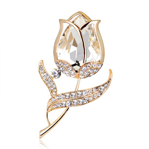Nova Chegada Rhinestone Gold-Plated Cristal Flor Tulip Broche Liga Infantil Feito Festas De Casamento Noivado Acessório Pérola - Product Image 4