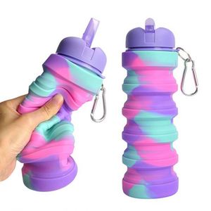 Custom 500ml BPA <b>Collapsible</b> Silicone Water Bottle Leakproof Travel Sport Drinking Straw Thermal Promotional Kids Cold <b>Storage</b> - Product Image 3