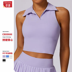 Zechuang – débardeur de sport à col polo pour femmes, haut court, couleur unie, pour fitness, course à pied, tennis, violet, CBX8600 - Product Image 4