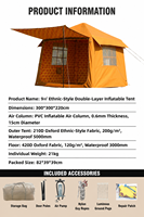 Tente familiale gonflable portable imperméable de 9 m à double couche, toile Oxford 210D avec montage rapide pour le glamping en plein air