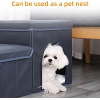 Rampe d'escalier pour animaux de compagnie 2-en-1 de grande capacité avec boîte de rangement pour chiens, chats, motif animal imprimé, tissu en fibre plastique
