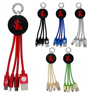 Custom 3-in-1 LED Luminous Glowing USB Data Cable Light up Logo Keychain Multi-Charging Cable With Custom Logo for Promotion