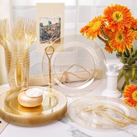 Ensemble de vaisselle jetable en plastique pailleté or de 150 pièces comprenant 50 assiettes à dessert pailletées, 50 fourchettes, 25 gobelets pour fête