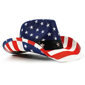 Pafu Amerikaanse Vlag Cowboyhoed Usa Vintage Western Style Party Parade Rodeos Patriottische Unisex Cowboy Cowgirl Hoed