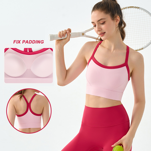 Logotipo personalizado de alta resistencia deportes de las mujeres a prueba de golpes Fix acolchado cuello redondo soporte Yoga <span class=keywords><strong>TopSports</strong></span> Bra Fitness chaleco - Product Image 2