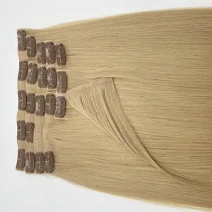 Наращивание 100% человеческий полиуретан, необработанный двойной прорисованный зажим для наращивания волос 100 человеческих волос