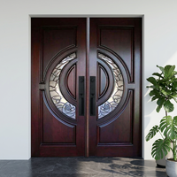 Porte d'entrée résidentielle en bois avec verre latéral, serrure intelligente sans clé à double sécurité ZS Custom Villa