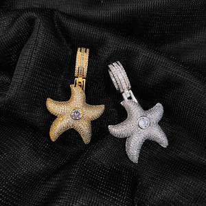 Colgante Hip Hop Estrella de Mar Ocean Starfish, Chapado en Oro Personalizado, Engaste de Puntas, Plata 925, Moissanita, Joyería Fina Brillante Estilo Iced Out - Product Image 5