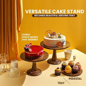 Set di Alzatine per Torte con Vassoio Rimovibile in Legno Massello di Acacia, Facile da Montare e Lavare, Set di 3 Alzatine per Torte con Design a Piedistallo Rialzato - Product Image 2