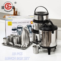 Ensemble de boîtes repas isothermes en acier inoxydable avec seau à thé au lait, chauffe-plats, tasses, cuillères et cafetière – Ensemble familial 19 pièces