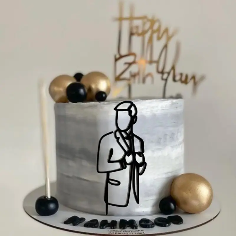Erkekler doğum günü Suit hatları akrilik kek Topper erkek doğum günü partisi kek dekorasyon Topper