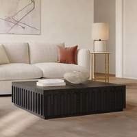 Table basse carrée moderne en bois noir Table basse de salon nordique de luxe avec 4 tiroirs cachés