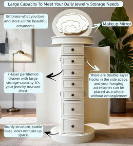 بيع مباشر من المصنع: خزانة مجوهرات بيضاء من الخشب الصلب، أثاث غرفة نوم عصري متعدد الوظائف بسعة كبيرة لتخزين القلائد والأقراط - Product Image 6