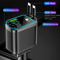 Chargeur de voiture à charge rapide 120W 4 en 1 multifonction avec projection de ciel étoilé, câble rétractable, affichage numérique