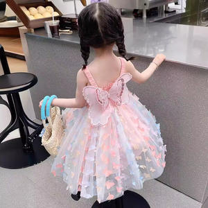 Robes d'été 2025 pour filles, robe de princesse en tulle avec grand nœud tridimensionnel et col halter perlé pour enfants - Product Image 3