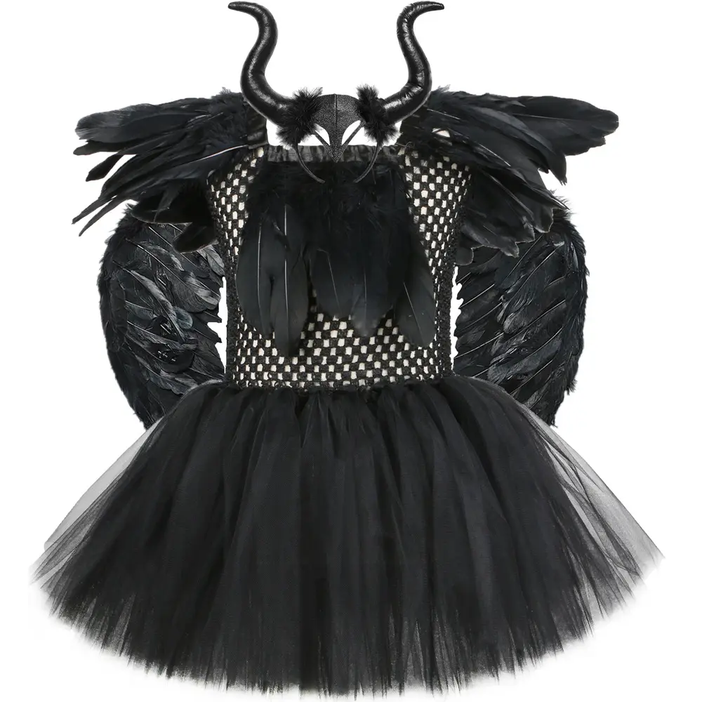 Nouveau Style Filles Tutu Jupe Avec Aile et Plume Épingle À Cheveux Diable Halloween Costumes