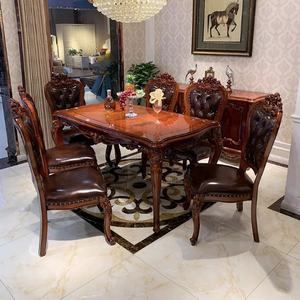Juego de Comedor Clásico de Madera de 6 Piezas, Estilo Antiguo Tradicional, Sillas con Respaldo Sólido, Mesa de Caoba, Muebles para el Hogar - Product Image 1