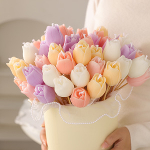 <span class=keywords><strong>Candela</strong></span> Profumata Premium Personalizzata a Forma di Tulipano su Bastoncino con Nastro per Decorazione Bouquet Matrimoniale, Festività, Pasqua, Fatta a Mano - Product Image 1