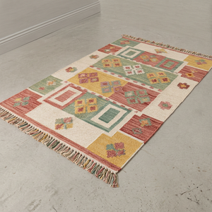 Handmade Modern Abstract Afghan Kilim Wool Flat Pile <b>Non</b> <b>Slip</b> Reversible Fringe Medium Thickness Cotton Backing Carpet Living - Product Image 1