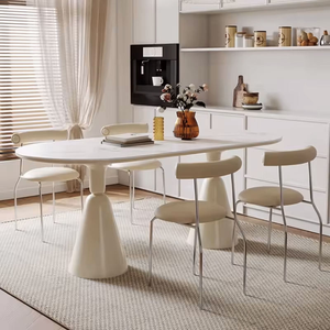 <span class=keywords><strong>Table</strong></span> à manger ovale moderne en ardoise style crème, blanc, le Saint Graal pour appartement et hôtel, mobilier de salle à manger - Product Image 2