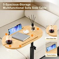 Table d'appoint multifonctionnelle en forme de C, table basse réglable en hauteur, table de rangement latérale pour salle de bain avec porte-bouteilles